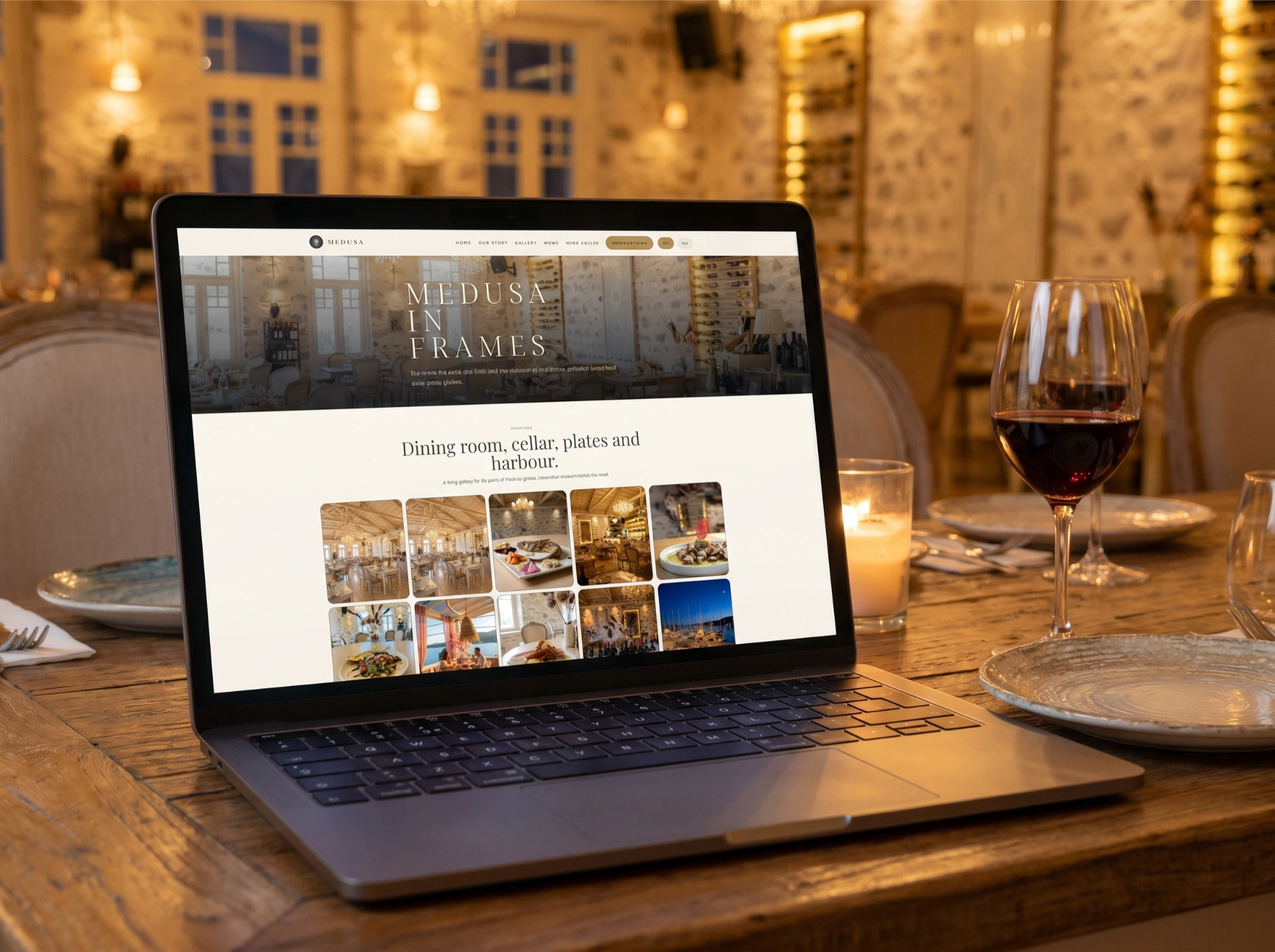 Menu, wine and story sections
